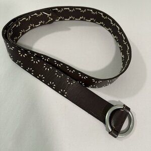 AEROPOSTALE Stitched Brown Leather Belt - Silver Ring Buckle - Size L - 43" Long